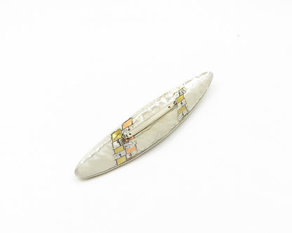 925 Sterling Silver  Vintage Modernist Two Tone Pattern Brooch Pin  BP7237