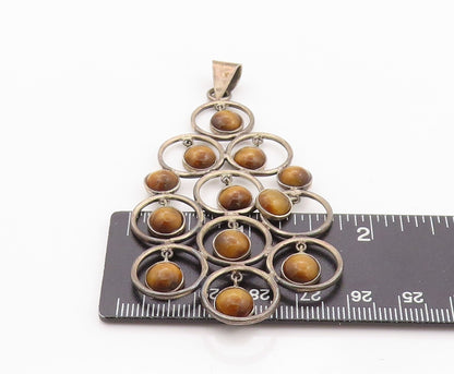 925 Sterling Silver Vintage Pendant Dangling Tiger's Eye Halo Rings  PT24007