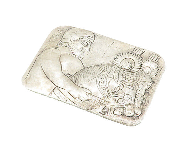 925 Sterling Silver  Vintage Antique Man On Horse Etched Brooch Pin  BP6811