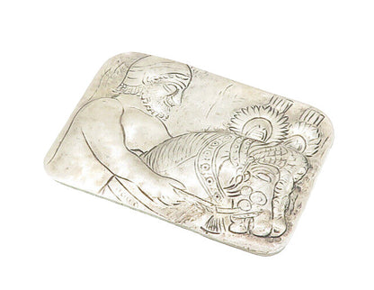 925 Sterling Silver  Vintage Antique Man On Horse Etched Brooch Pin  BP6811