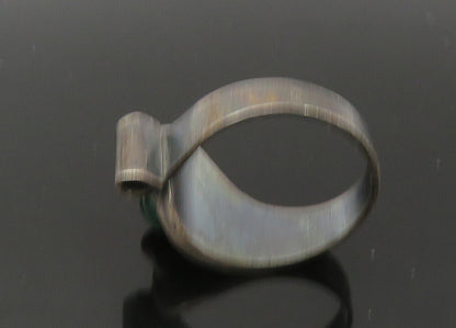 EUROPEAN 925 Silver  Vintage Green Jasper Dark Tone Band Ring Sz 8  RG22686