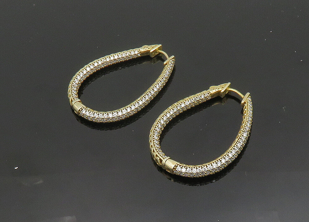 925 Sterling Silver  Vintage Cubic Zirconia U Shape Hoop Earrings  EG9858