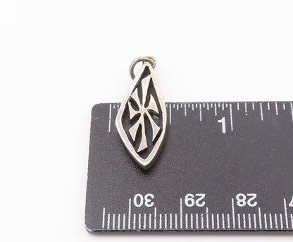 925 Sterling Silver  Vintage Oxidized Two Tone Design Drop Pendant  PT16330
