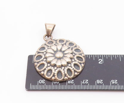 MWS MEXICO 925 Silver  Vintage Shiny Round Floral Motif Pendant  PT16072