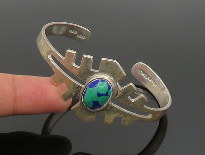 MEXICO 925 Silver  Vintage Cabochon Cut Azurite Abstract Cuff Bracelet  BT9369