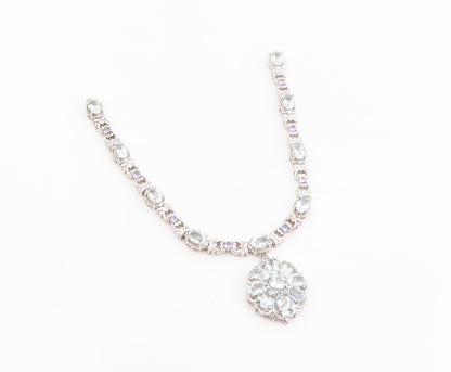 925 Sterling Silver Vintage Pendant Tanzanite & Topaz Floral Choker  PT25330