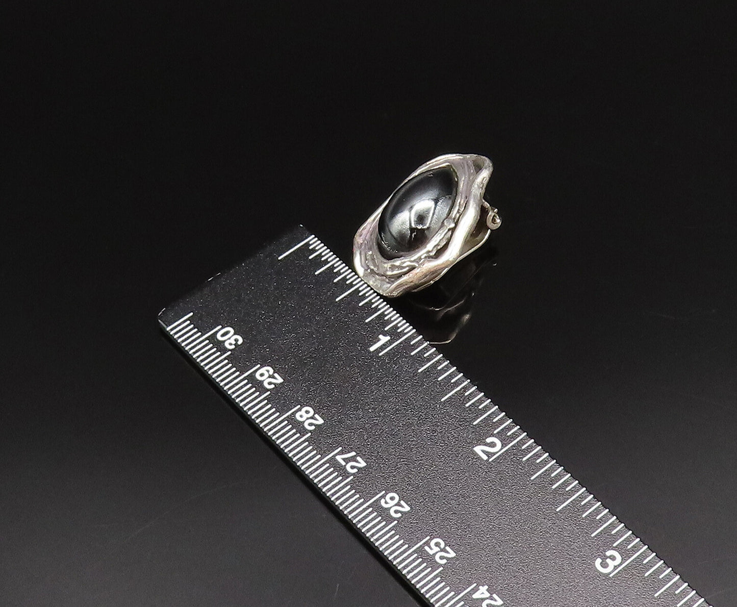 925 Sterling Silver  Vintage Modernist Hematite Non Pierced Earrings  EG12002