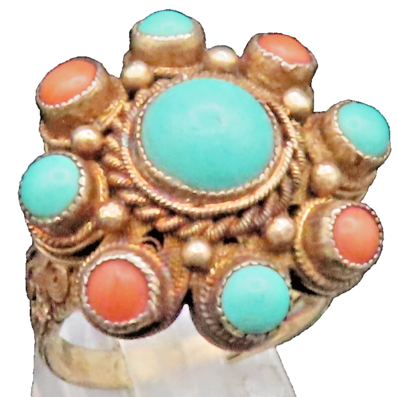 925 Sterling Silver Vintage Antique Chinese Export Gemstone Ring Sz 8 RG25254
