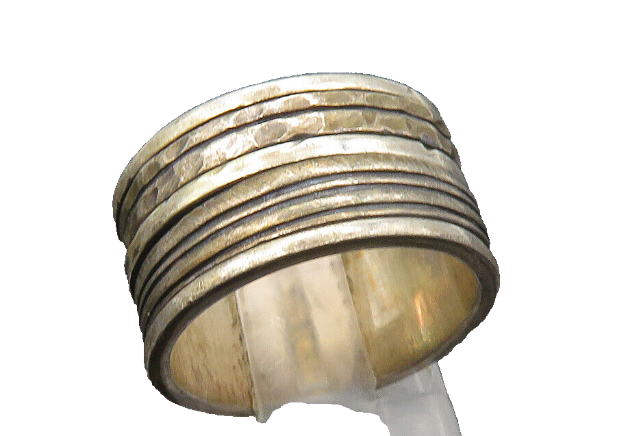 GEOART 925 Sterling Silver   Vintage Shiny Hammered Spinner Ring Sz 6  RG23037