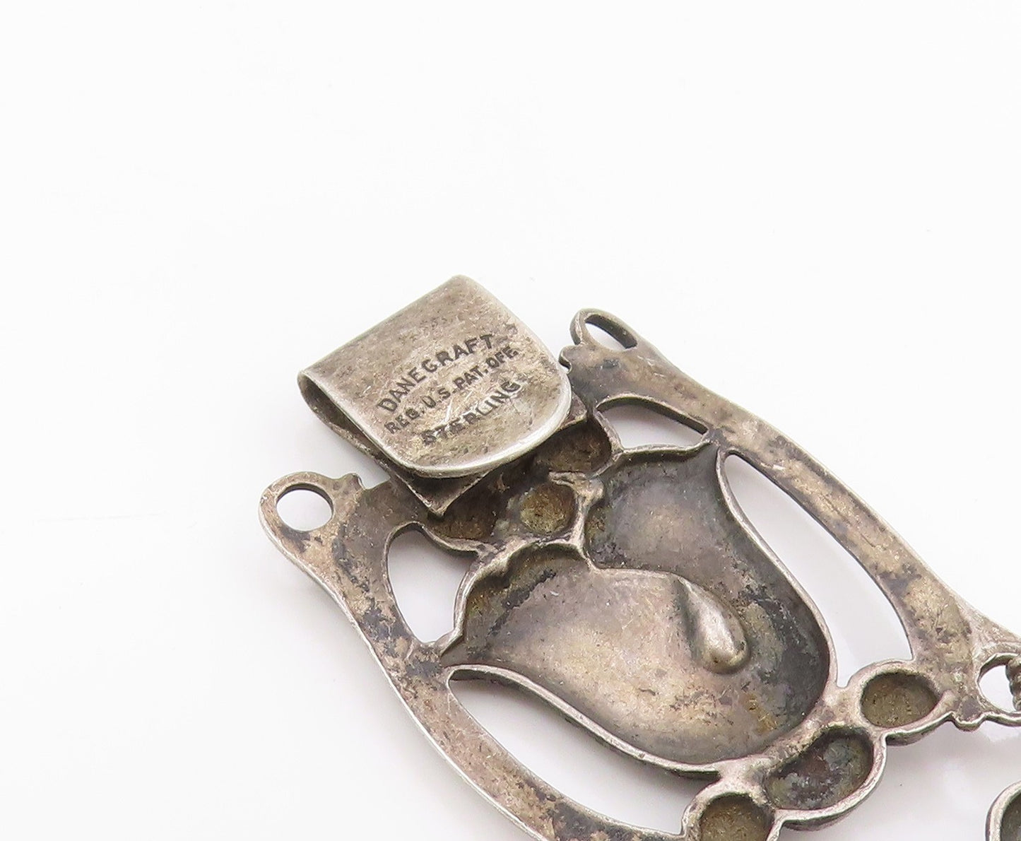 925 Sterling Silver Vintage Bracelet DANECRAFT Tulip Floral Panel Link  BT11678