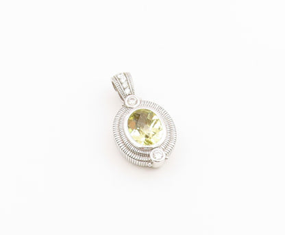 925 Sterling Silver Vintage Pendant JUDITH RIPKA Lemon Quartz & CZ Charm PT26495