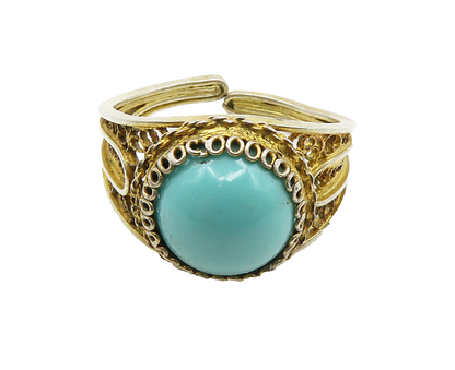 925 Sterling Silver  Vintage Cabochon Cut Turquoise Band Ring Sz 6  RG19562