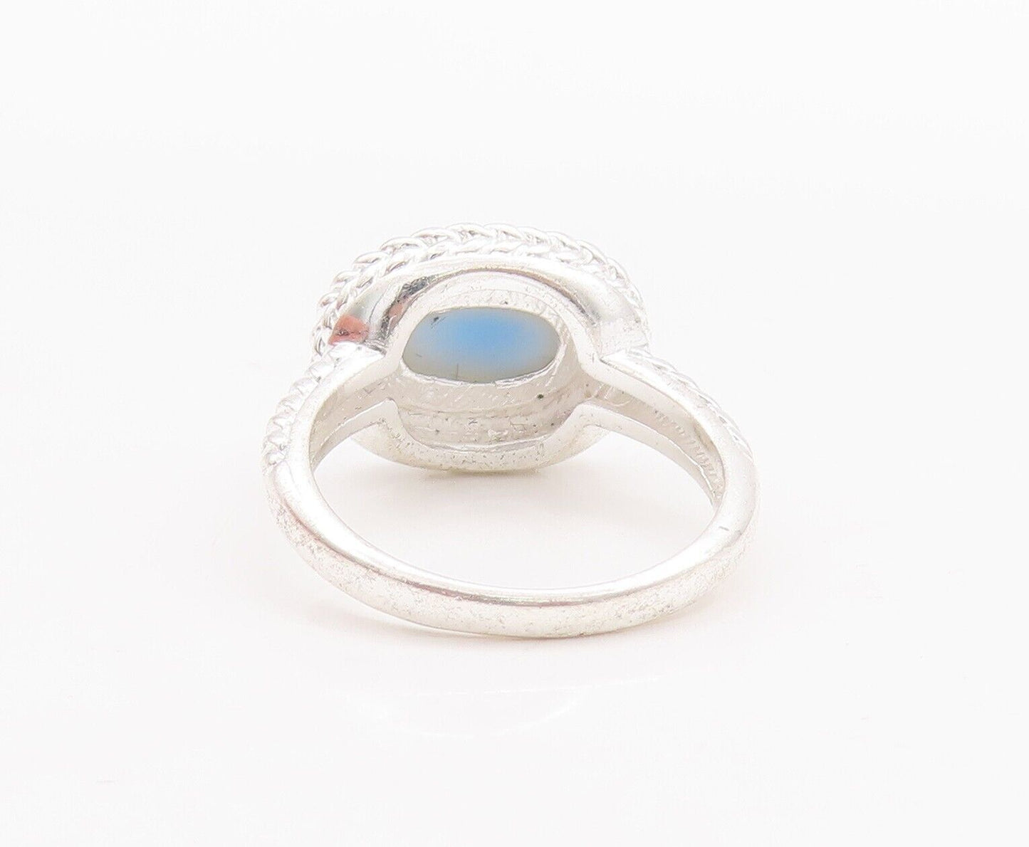 925 Sterling Silver Vintage Ring Twisted Rope Carved Oval Moonstone Sz 7 RG28561