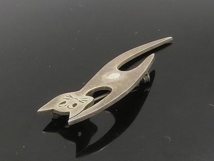 MEXICO 925 Sterling Silver  Vintage Modernist Cat Motif Brooch Pin  BP9310