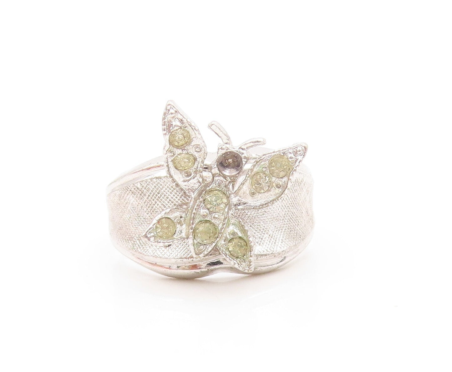 925 Sterling Silver Vintage Ring Designer CZ Inlay Cutout Butterfly Sz 7 RG31893