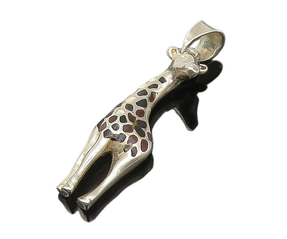 MEXICO 925 Sterling Silver  Vintage Black Onyx Spotted Giraffe Pendant  PT8103