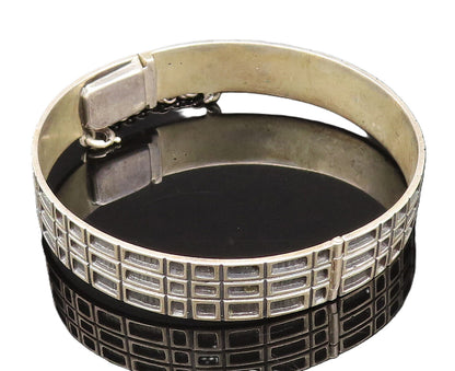 EUROPEAN 925 Silver  Vintage Carved Square Pattern Bangle Bracelet  BT9793