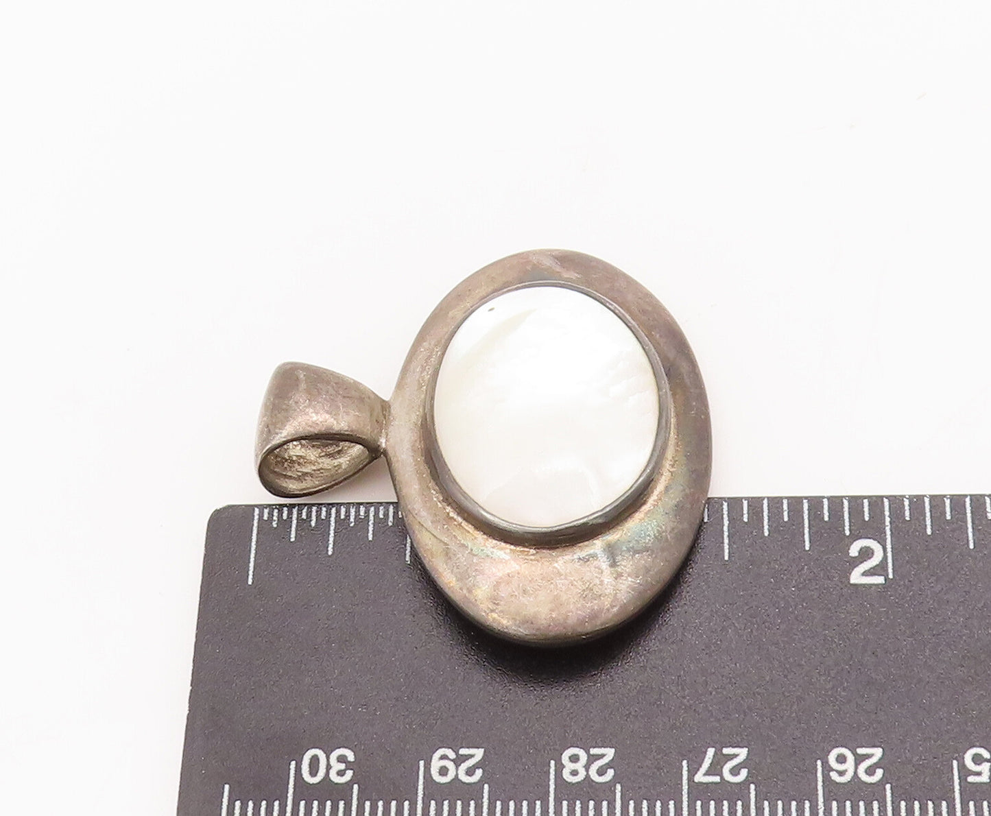 925 Sterling Silver Vintage Pendant ESPO SIG Solid Oval Mother Of Pearls PT23005