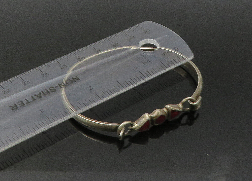 MEXICO 925 Sterling Silver  Vintage Red Jasper Hook Bangle Bracelet  BT8695