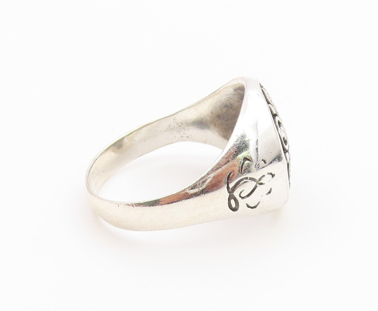 925 Sterling Silver Vintage Ring Sacred Lotus Motif Signet Band  Sz 14  RG36842