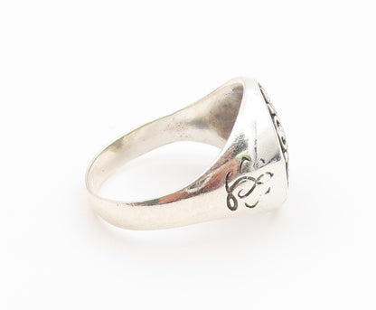 925 Sterling Silver Vintage Ring Sacred Lotus Motif Signet Band  Sz 14  RG36842