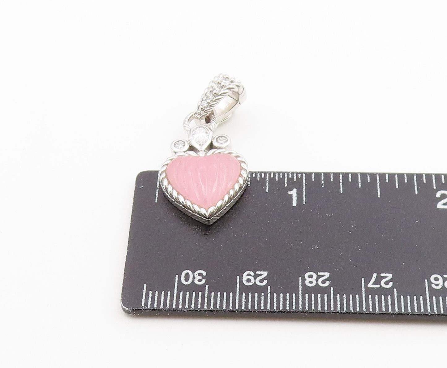 925 Sterling Silver Vintage Pendant JUDITH RIPKA Rose Quartz Love Heart  PT26550