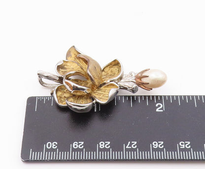 ROSS SIMONS 925 Silver  Vintage Flower & Freshwater Pearl Pendant  PT21965