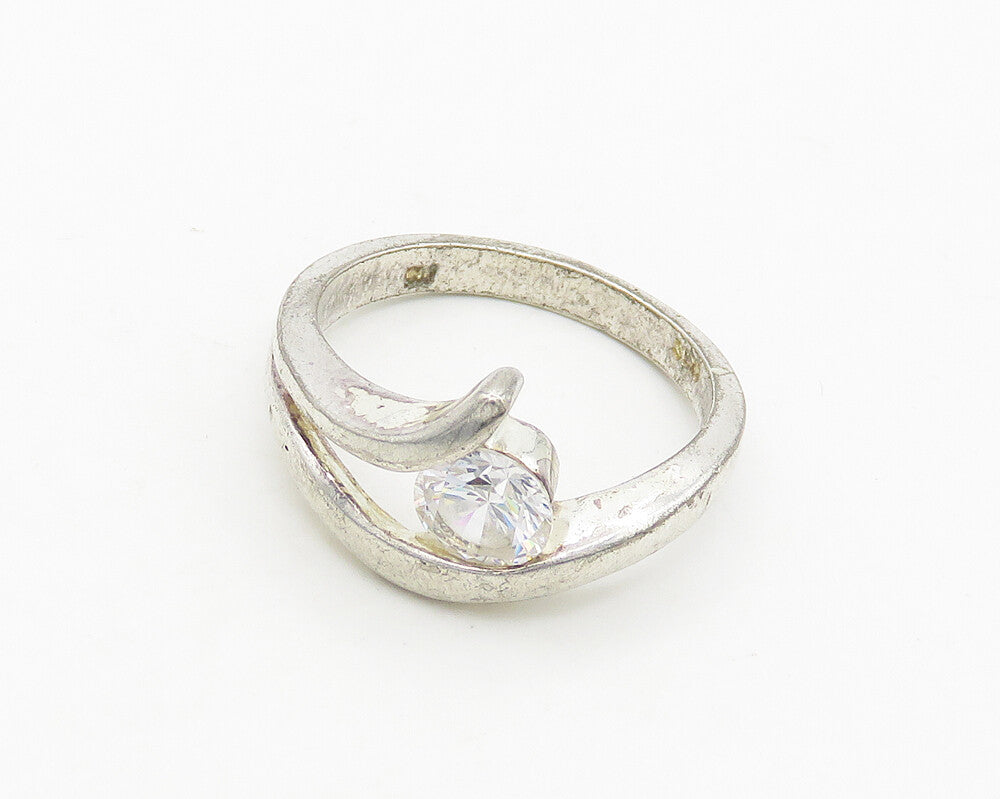 925 Sterling Silver  Vintage Cubic Zirconia Bypass Band Ring Sz 7.5  RG19678