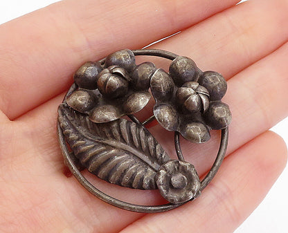 925 Sterling Silver  Vintage Antique Oxidized Flower Bunch Brooch Pin  BP1626
