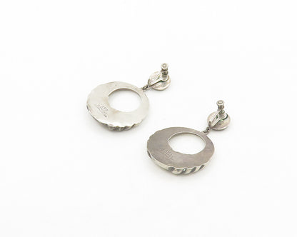 AHS MEXICO 925 Silver  Vintage Fluted Hollow Non Pierce Dangle Earrings EG9640