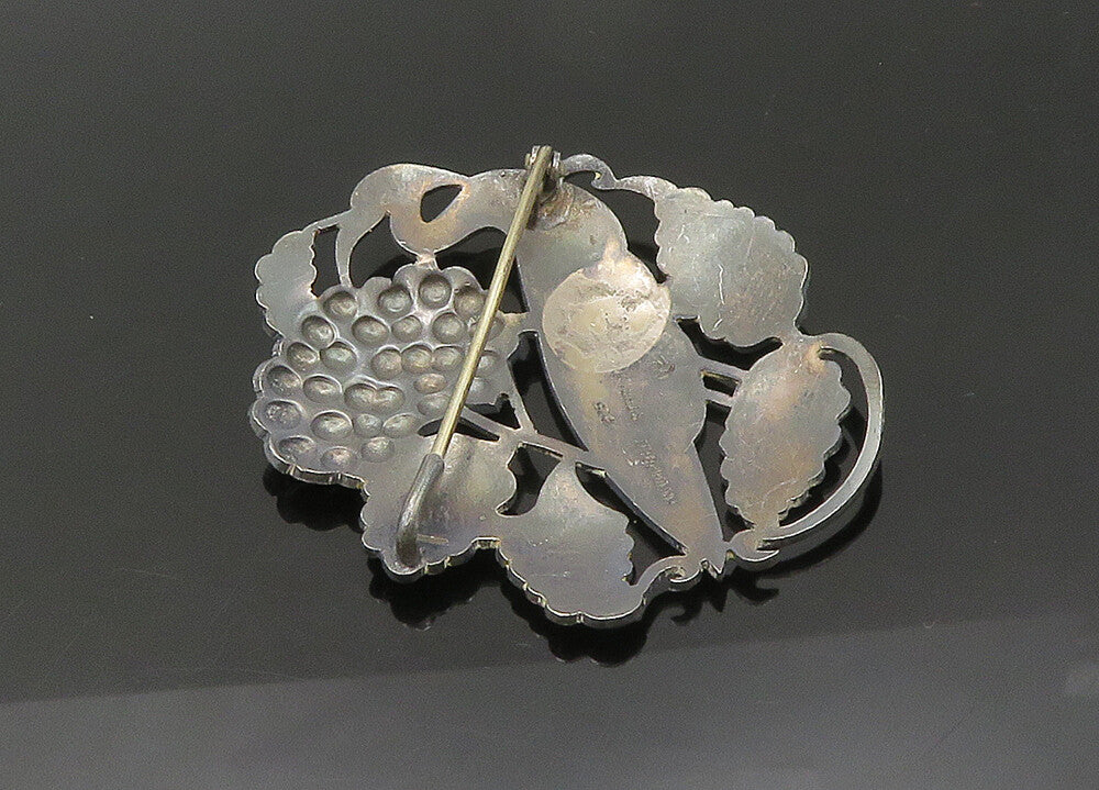 HANDERBEIT 925 Sterling Silver  Vintage Oxidized Grape Vine Brooch Pin  BP8502