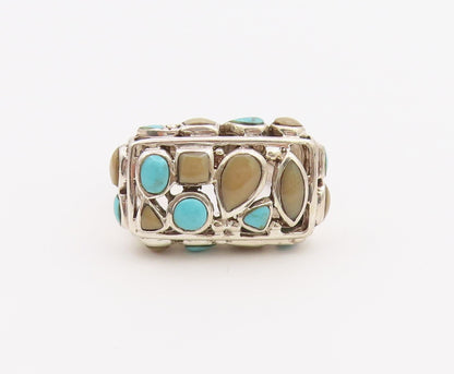925 Sterling Silver Vintage Ring Turquoise Wide Openwork Band  Sz 6.5  RG36506