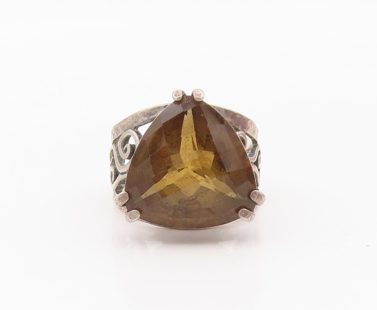 925 Sterling Silver Vintage Ring OR PAZ ISRAEL Smoky Quartz Band Sz 5.5 RG36366