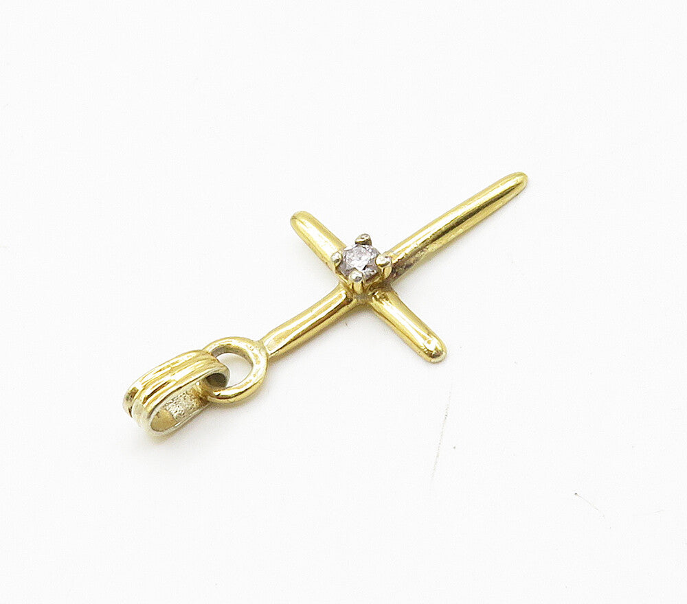 925 Sterling Silver   Topaz Gold Plated Religious Cross Pendant  PT12766