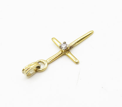 925 Sterling Silver   Topaz Gold Plated Religious Cross Pendant  PT12766