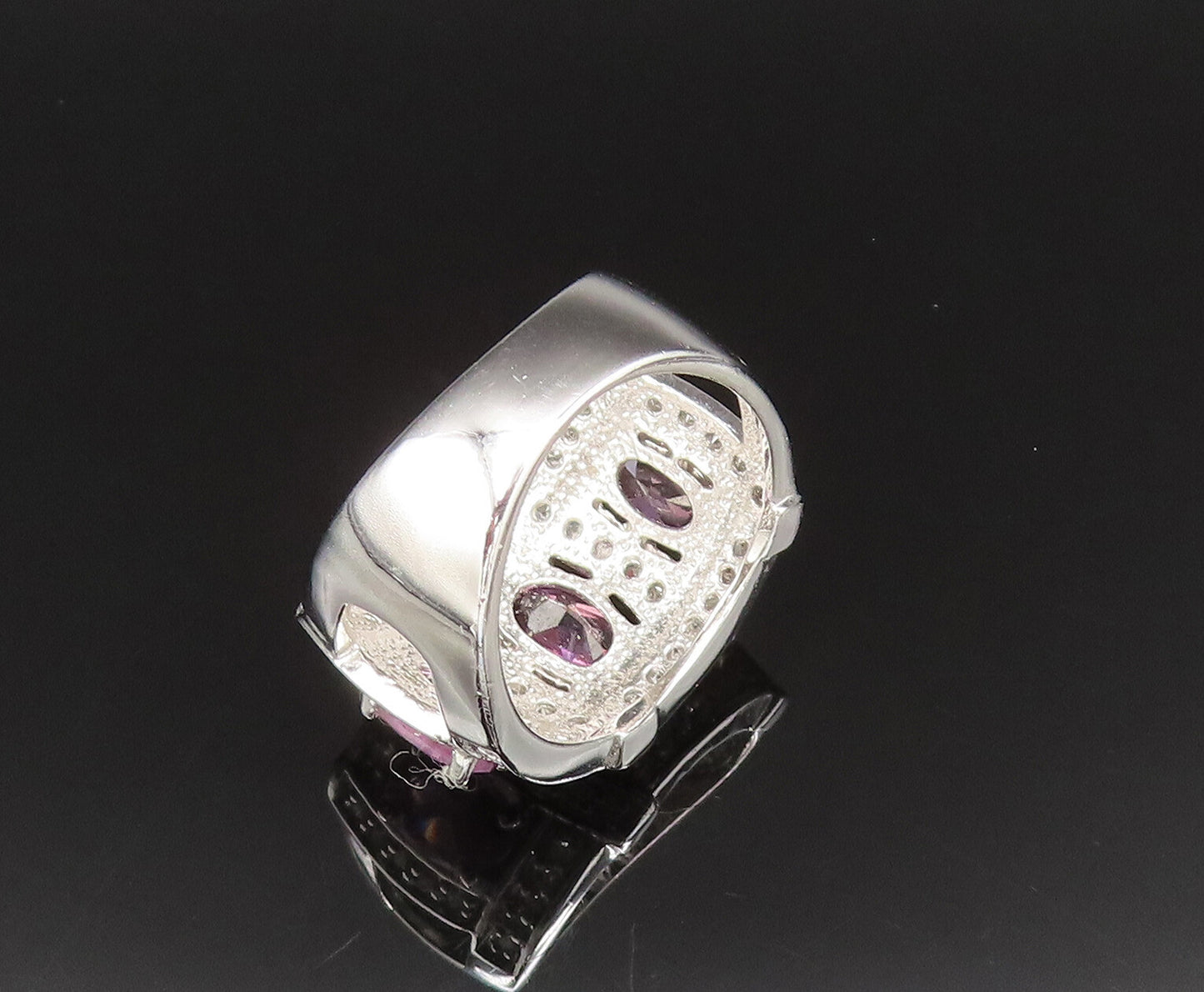 925 Sterling Silver  Vintage Wine Spinel & Cubic Zirconia Ring Sz 7.5  RG25565