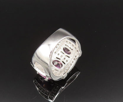 925 Sterling Silver  Vintage Wine Spinel & Cubic Zirconia Ring Sz 7.5  RG25565