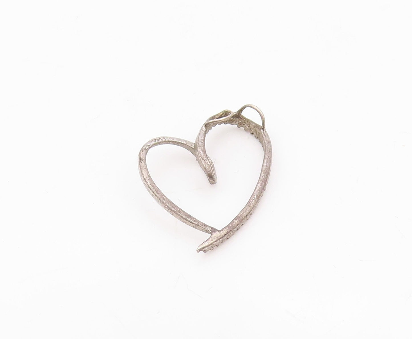 925 Sterling Silver  Vintage Genuine Diamonds Open Love Heart Pendant  PT12437