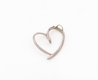 925 Sterling Silver  Vintage Genuine Diamonds Open Love Heart Pendant  PT12437