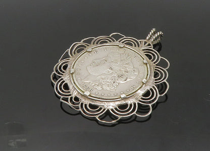 925 Sterling Silver  Vintage 1888 One Dollar U.S. Coin Pendant  PT16854