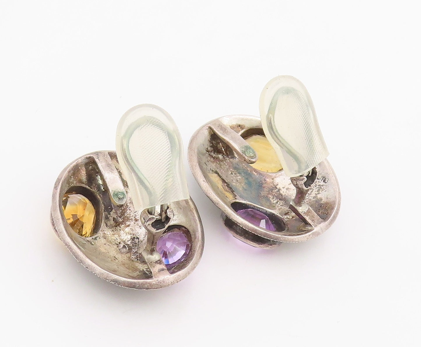 925 Sterling Silver Vintage Earrings JUDITH JACK Amethyst & Citrine  EG13946