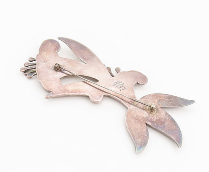 LOS CASTILLO TAXCO 925 Silver  Vintage Antique Large Floral Brooch Pin BP10317