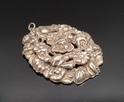 925 Sterling Silver  Vintage Antique Brutalist Flower Cluster Pendant  PT20483