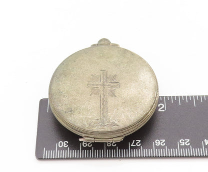 925 Sterling Silver  Vintage Antique Etched Cross Watch Case (OPENS)  TR3655