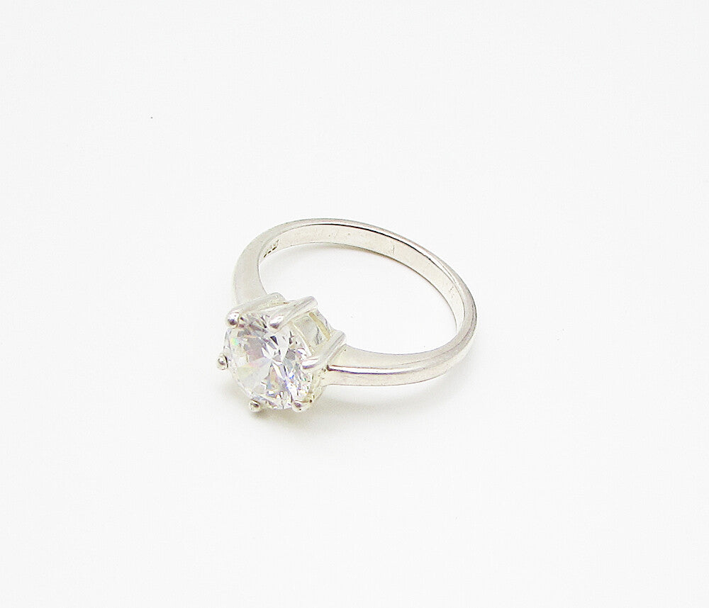 925 Sterling Silver  White Cubic Zirconia Engagement Ring Sz 7.5  RG2946