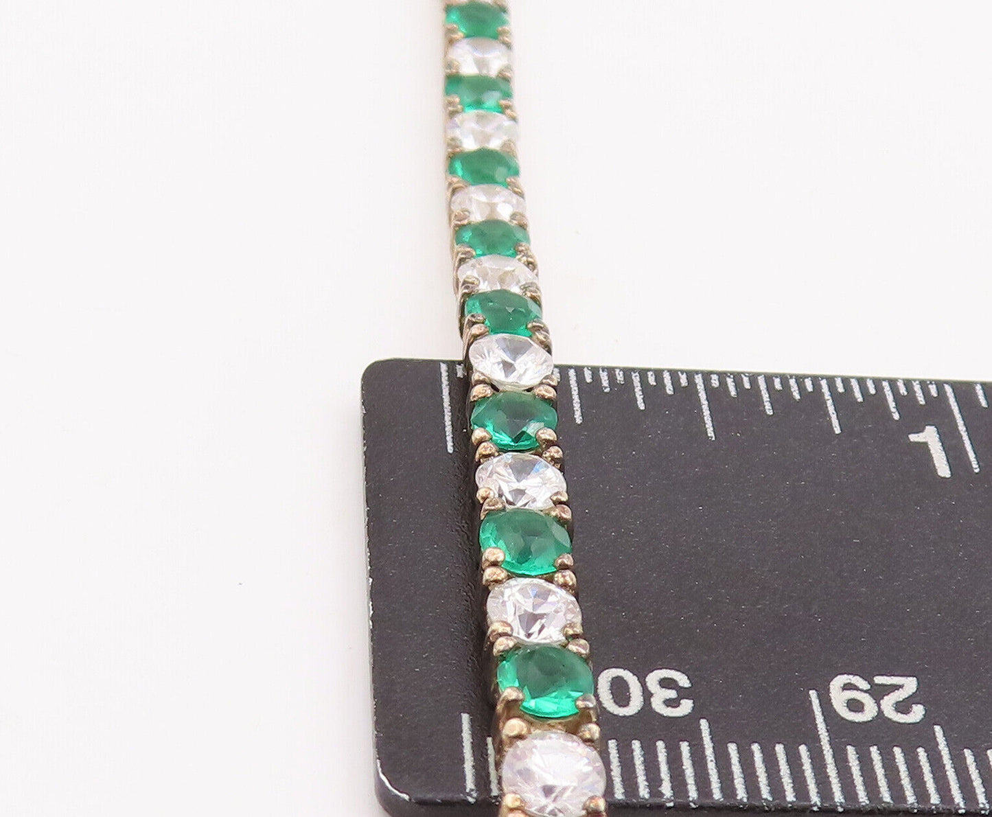 925 Sterling Silver Vintage Bracelet Gold Plated Round Green White Topaz BT10621