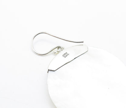 925 Sterling Silver  Mother Of Pearl Floral Carved Dangle Earrings  EG3085