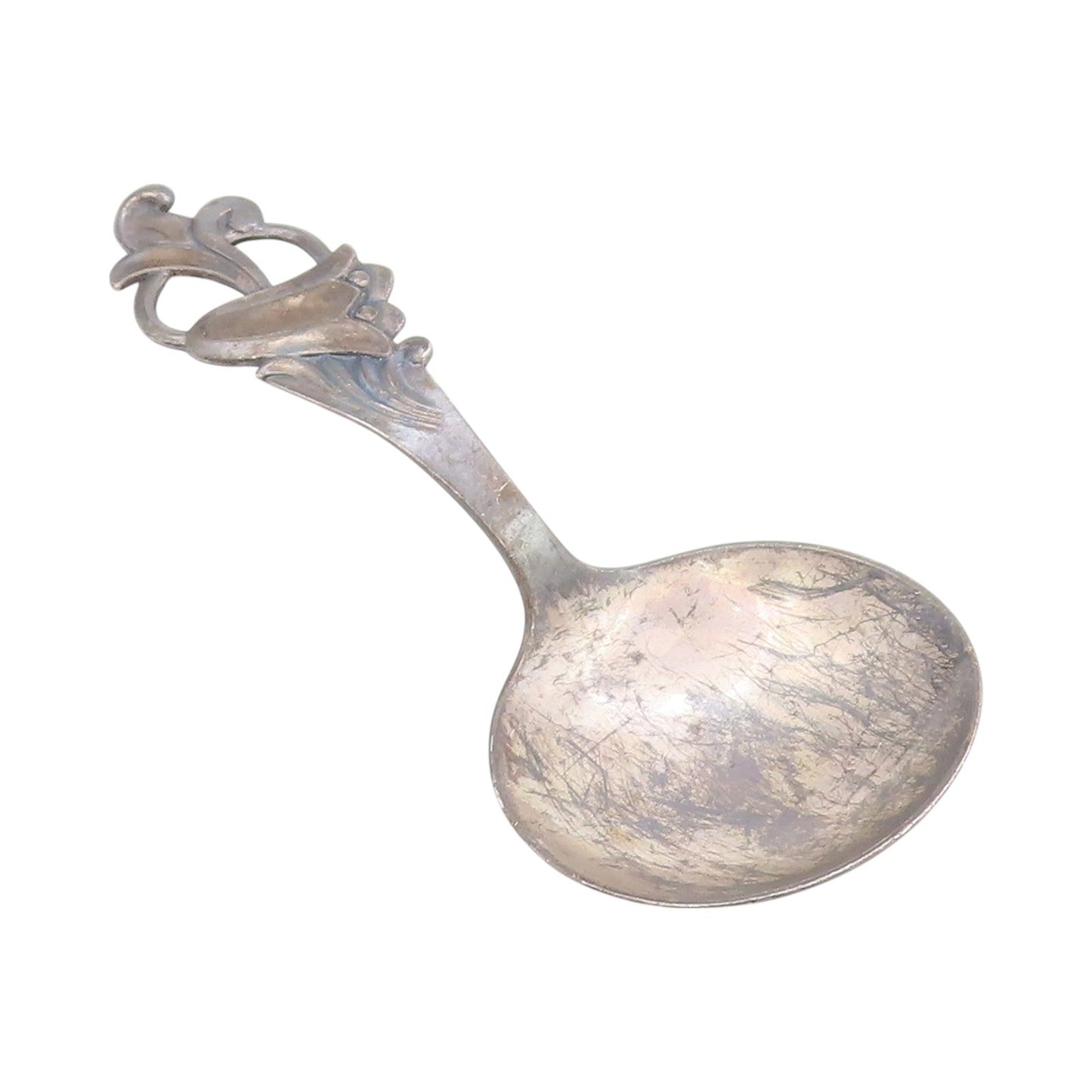 925 Sterling Silver Vintage Soup Spoon NORWAY Dark Tone Floral Carved End TR3906