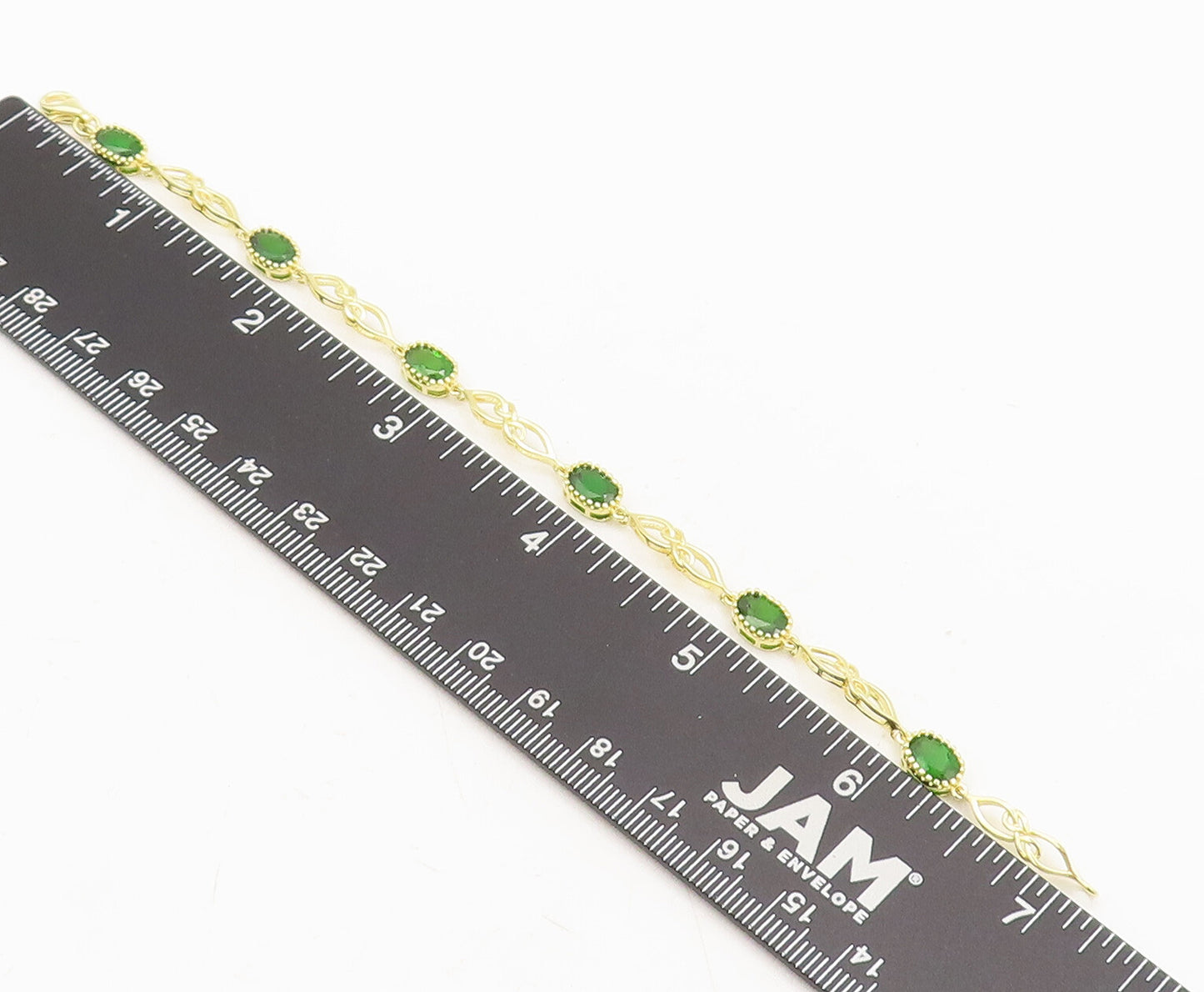 925 Sterling Silver Vintage Bracelet Swirly Cut Gold Plated Green Topaz  BT10243