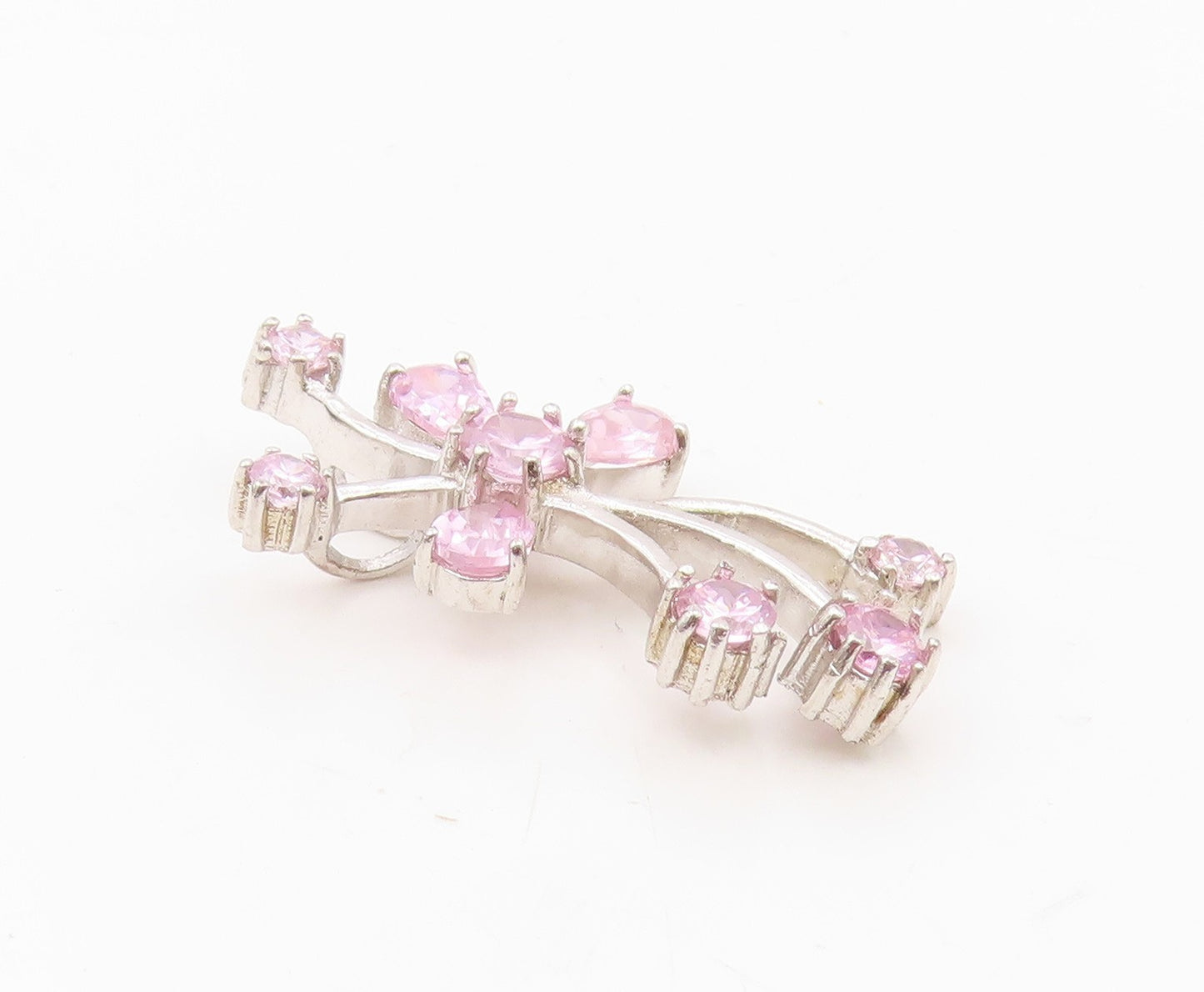 925 Sterling Silver Multi Shape Pink Topaz Floral Vine Motif Pendant PT8278